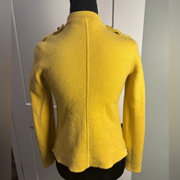 Talbots 100% Pure Merino Wool Knit Cardigan Sweater Yellow military style - Picture 4 of 9
